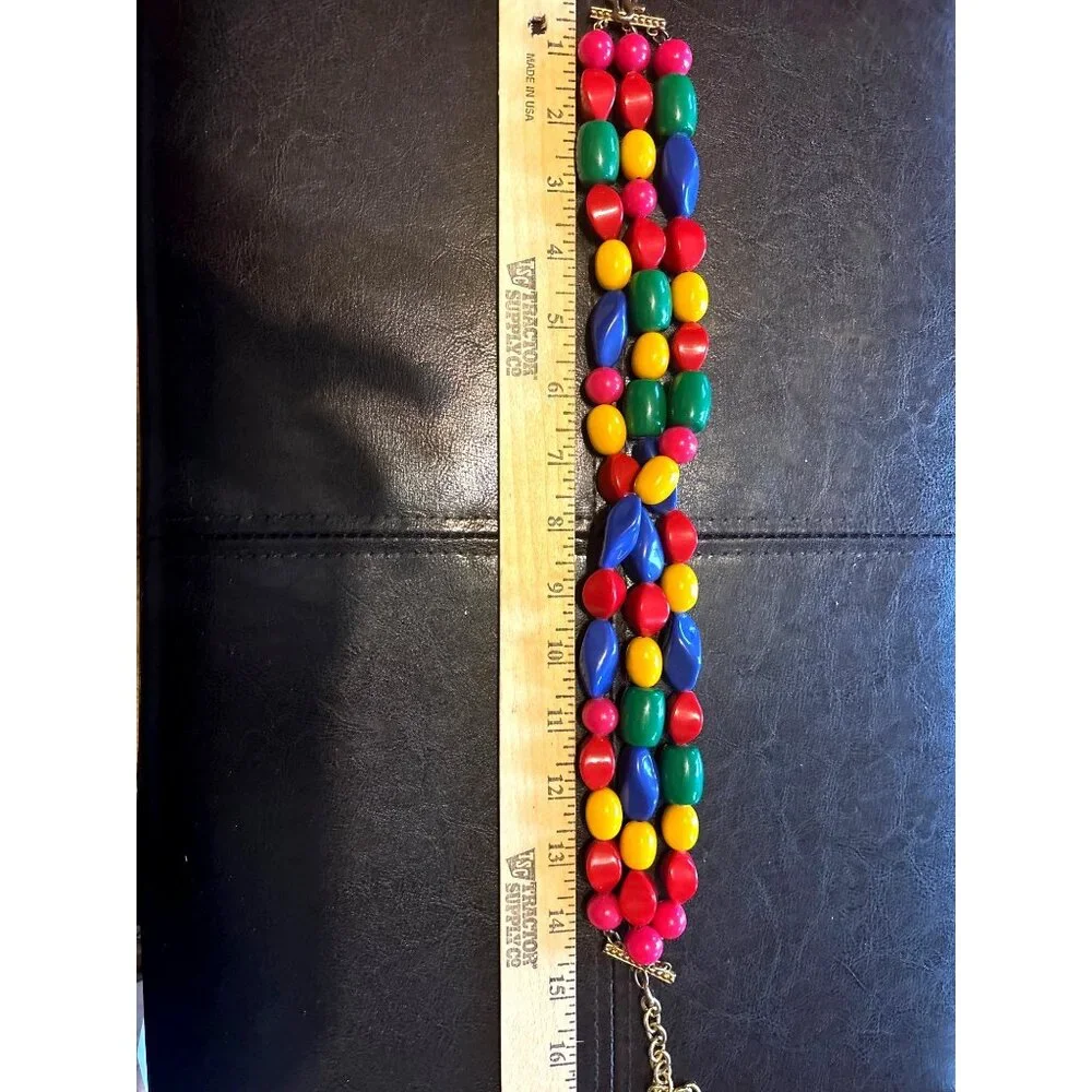 Chunky Collar Multicolor Beaded Statement Necklace Fish hook 15” end to end